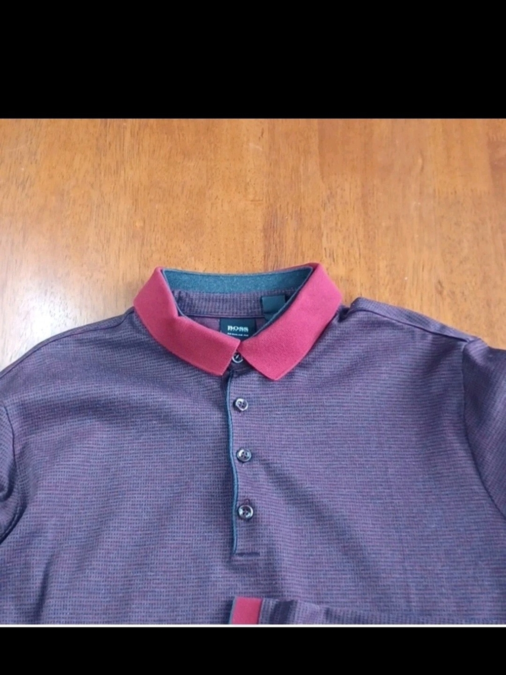 “lHugo Boss Men's Medium Burgundy Long Sleeve Polo – Red Collar